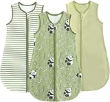 JiAmy 0.5 TOG Baby Schlafsack 3er Pack, Baumwoll Babyschlafsack für Sommer, tragbare Babydecke für Neugeborene & Babys Grüne Panda 0-6 Monate