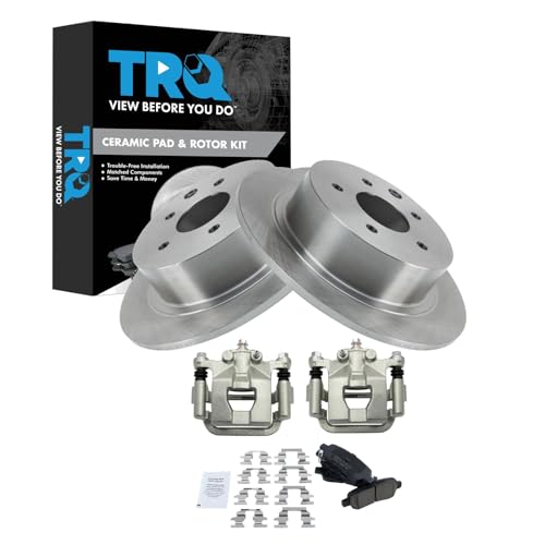 Image of TRQ Rear Brake Pad and Rotor Set Ceramic Solid Rotors Calipers