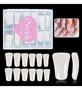 iNenk Natural Duck Fan Flare Nail Tips, 120PCS Natural Crystal Duck Feet Styel for Wide French Fa...