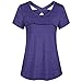 Produktbild HWTOP Tshirt Damen Sweatshirt Frau Kurzarm T-Shirt Rundhals Criss Cross Tops Rückenfrei Sport Fitness Athletic Yoga Shirt