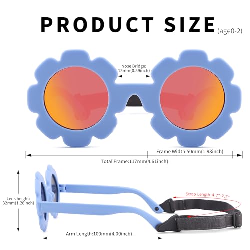 LIU·WEN Óculos de sol florais polarizados para bebês com alça - armação flexível dobrável para bebês