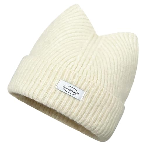 Gorro de invierno con orejas de gato resistente al viento de punto ganchillo 7