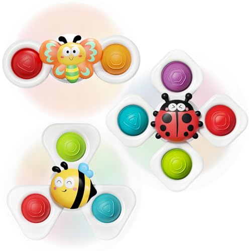 Image of SpringFlower Suction Cup Spinner Toys, Baby Bath Toys 6-12 Months, Bath & Travel Toy for Toddlers, Birthday Baby Sensory Toy for 1 2 3 Year Old Toddler