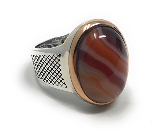 KAR 925K STERLING SILVER NATURAL VEINY AGATE Aqeeq MEN'S RING USA K32F