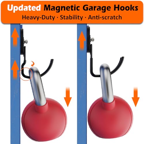 Image of MUTUACTOR Updatde Magnetic Hooks,40lbs 2Packs Strong Magnetic Hooks Heavy Duty,Anti-Scratch Heavy Duty Double Metal J-Hook for Organizing Cordless Impact Drivers Trailer Cord Garden Shovel Tool Box