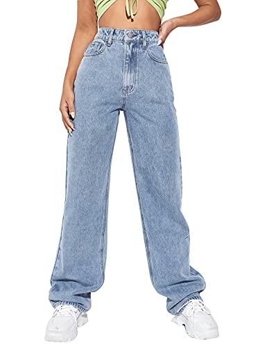 SweatyRocks Women's Casual Boyfriend Jeans High Rise Denim Pants with Pocket