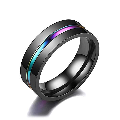 8mm Rainbow Stainless Steel Ring Colorful Thin Groove Engagement Bridal Wedding Band for Men (11)