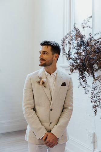 Men's 3 Piece Linen Suit Beach Wedding Groomsmen Summer Prom Lightweight Blazer Pants and Vest Tuxedo Set3