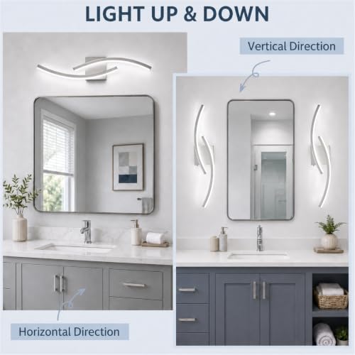 Image of 23.62 inch Modern Bathroom Vanity Light Brushed Nickel Lights Fixtures 5500K Led Bathroom Light Fixture Over Mirror Modern Wall lamp for Cabinet Hallway,2 Packs