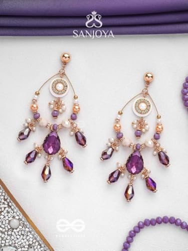 Image of SANJOYA by EVERSTYLISH Embroidered Earrings for Women | Hoop Earrings with Stones, Beads, Pearls & Glass Drops | Lightweight Ethnic & Festive Jewelry for Weddings & Parties