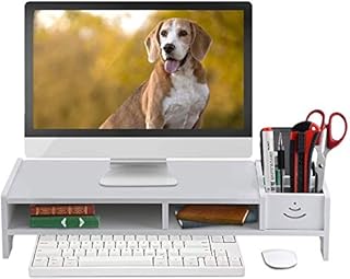 Monitor Stand, White Monitor Stand Screen Riser, Computer Monitor Riser Stand with Storage, Desktop Monitor Stand, Desktop Storage Organiser Shelf for Home or Office, 18.94 x 7.87 x 3.94in