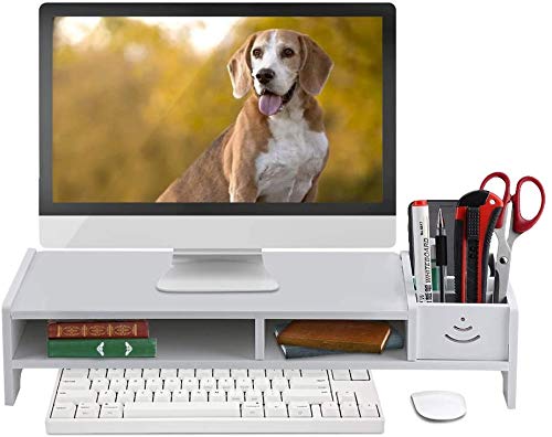 Greensen Soporte Monitor Soporte Monitor Elevador, Soporte para Monitor de Escritorio, Soporte para Computadora Portátil con Cajón de Almacenamiento