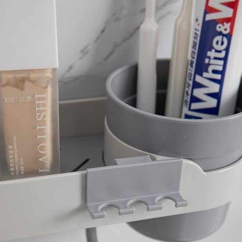 Image of HOKIPO Wall-Mounted Bathroom Shelf with Cup Holder & Towel Rod | Stickable Bathroom Organizer | No Drill Self Adhesive Storage Rack | Magic Sticker Bathroom Accessories Set (AR-6090)
