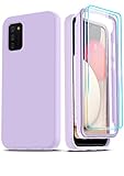 LeYi for Samsung Galaxy A02S Case, Samsung A02S Case with [2 x Glass Screen Protector] for Women Girls, Full-Body Shockproof Soft Liquid Silicone Hybrid Protective Phone Case for Galaxy A02S, Purple
