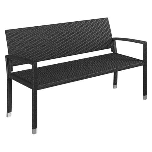 STEELSØN Mirador Gartenbank 3 Sitzer schwarz – Sitzbank Outdoor aus Polyrattan – Balkonbank wetterfest – Rattanbank mit ergonomischer Lehne – Parkbank bis 320kg belastbar – Bank für Garten/Terrasse