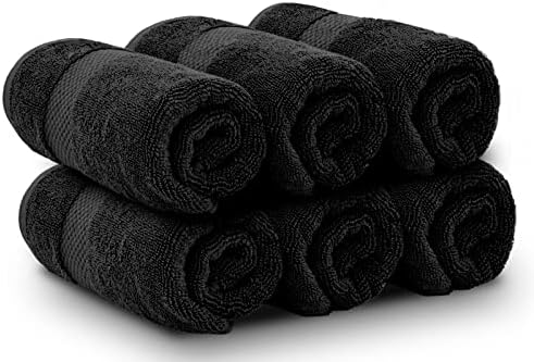 White Classic Luxury Hand Towels for Bathroom-Hotel-Spa-Kitchen-Set - Circlet Egyptian Cotton - 16x30 Inches - Set of 6 (Black)