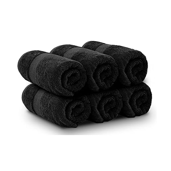 White Classic Luxury Hand Towels Cotton Hotel spa Bathroom Towel 16x30 6 Pack Black