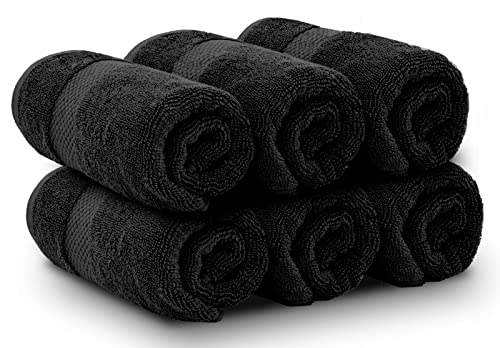 White Classic Luxury Hand Towels for Bathroom-Hotel-Spa-Kitchen-Set - Circlet Egyptian Cotton - 16x30 Inches - Set of 6 (Black)