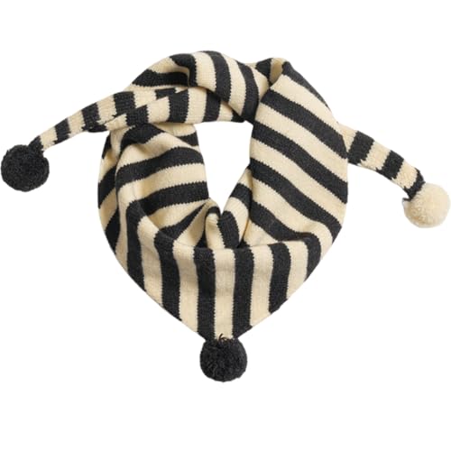 KORADI Girls Triangle Scarf Winter Warm Stripe Wraps Boys Fashion Neck Gaiters with Pom 2-8 Years