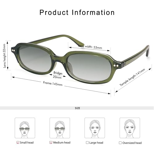 Retro Small Rectangle Sunglasses for Women Men Trendy Narrow Square Sunnies AP3729,Green/Grey Green