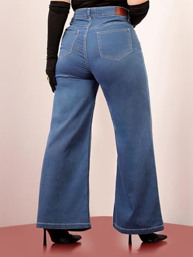 Image of Miss Chase A+ Women's Wide Leg High Rise Regular Length Stretchable Denim Jeans