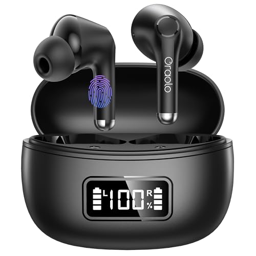oraolo Wireless Earbuds, Bluetooth 5.4 Headphones in Ear with HiFi Stereo Deep Bass,4 ENC Noise Cancelling Mic Wireless Earphones 40H Playtime LED Display, IPX6 Waterproof Touch Control
