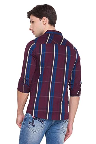 Image of Spykar Mens Cotton Wine Red Checked Shirts