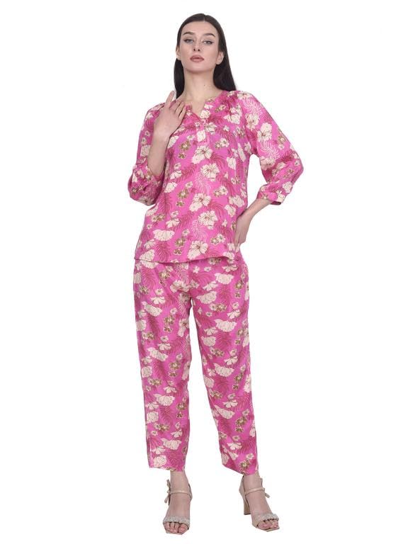 rangriwaz Floral Printed Kaftan Pure Rayon With Trouser Pink-picture-39
