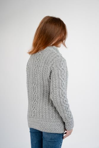 Image of SAOL Irish Cardigan for Women Made of 100% Merino Wool Ireland Sweater Cable Knit Zip Jacket