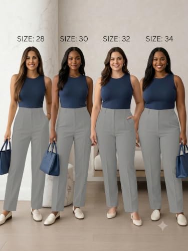 Image of KATECLO Women's High Waisted Formal Trousers - Regular Fit Straight Leg Dress Pants with Pockets for Office, Workwear, & Casual Smart Looks