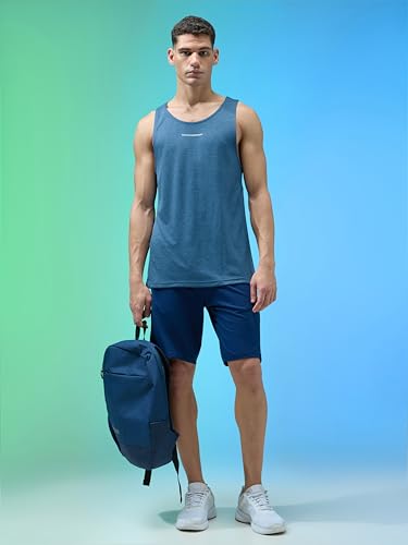 Image of TECHNOSPORT Mens Slim Fit Self Design Scoop Neck Gym Vest with Double Cool for Gym & Sports
