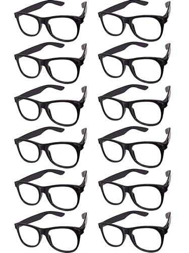 EaciTown 12 Pack Costume Glasses Neon Frame Only No Lens Glasses for Halloween Decor Birthday Party Favors (Black)