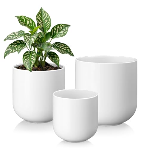 vancasso 6+8+10 inches Ceramic Plant Pots, Set of 3, Planters with Drainage Hole, Flower Pots Planters Pots for Indoor Plants, Modern Indoor Decorative Garden Pot, Home Decor, White