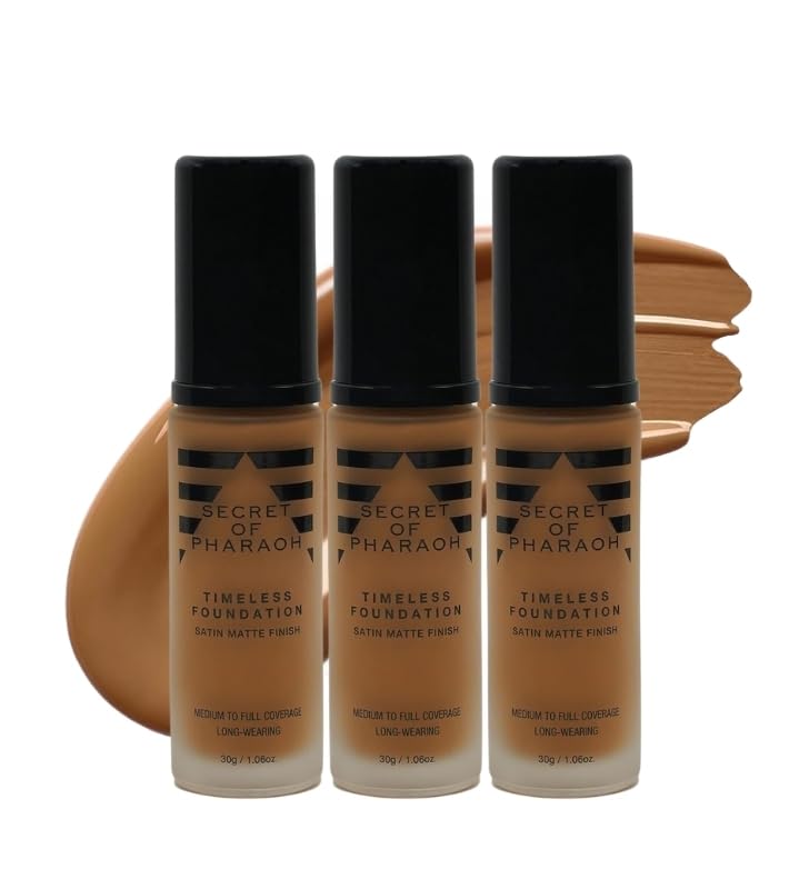 Foundation Full Coverage - 3x Secret of Pharaoh Timeless Foundation -Peanut Butter by EBIN NEW YORK bundle Buildable Satin Matte Finish, Medium to Full Coverage, Oil Absorbing - Gift Set (3 Items)