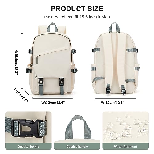 Image of coowoz College Backpack Waterproof Black College Bags For Women Lightweight Travel Rucksack Casual Daypack Laptop Backpacks For Men Women(White Green Large)