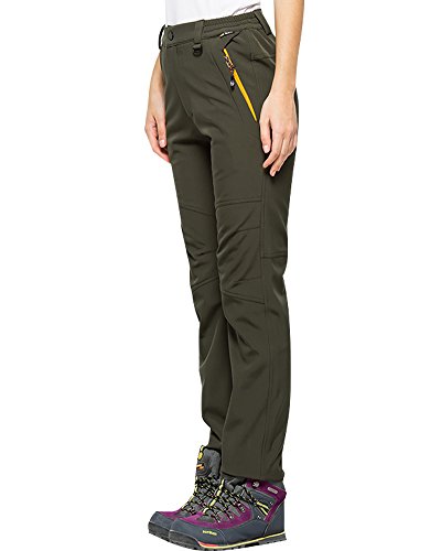 Women's snow fleece-lined soft shell insulated waterproof pants t…