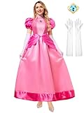 Funna Princess Costume Adult Women Dresses Halloween Dress up Cosplay with Gloves Pink, X-Large