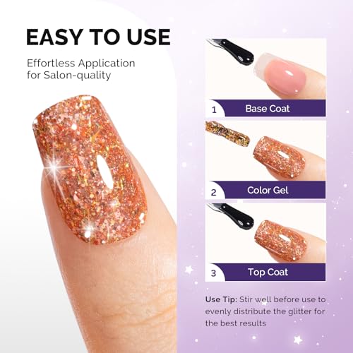 Image of MelodySusie Galaliver Orange Glitter Gel Nail Polish, 15ML Shimmer Orange Sparkle Gel Polish Soak Off UV LED Cured Long Lasting Gift for Women DIY Nail Design Nail Art Manicure X13