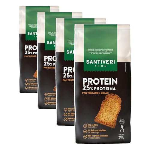 Santiveri - Pan Proteico Bajo en Carbohidratos, 25% de proteínas y alto Contenido en fibra, ideal para dieta low carb y keto, Bajo en Azúcares y Calorías, 8 gr de Proteina Por Racion, 365 gr