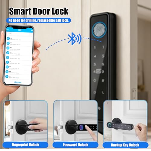 Smart Door Lock, 5-in-1 Fingerprint Door Lock, Automatic Smart Door Handle with APP Control/Fingerprint/IC Cards/Password/Backup Keys, Electronic Digital Locks Door Knob for Home Bedroom Hotel Office - Image 5