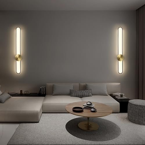 Image of JAYMP Modern Wall Sconce 4000K Dimmable LED Wall Light Fixture, Hardwired Wall Lamp for Living Room, Dining Room, Bedroom, Hallway, Lobby, Entryway, 1 Pack (Brushed Black, H110cm /43.3inch)