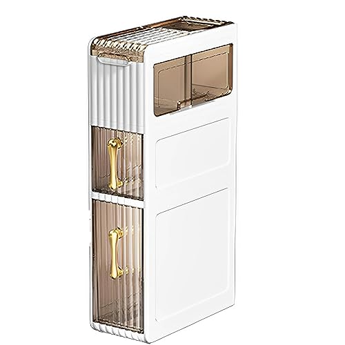 Gabinete de almacenamiento delgado blanco para espacios pequeños, esquina de suelo, gabinete de almacenamiento de papel higiénico con dos capas, solución de almacenamiento compacta y elegante
