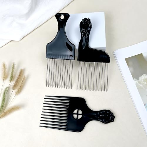Set de 3 Peines Afro de Metal Negro para Peluquería miniatura 7