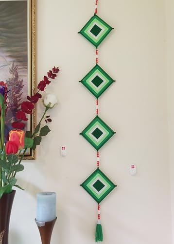 Attrape-rêves carré vert à perles : finitions soignées pour mur chic - 2