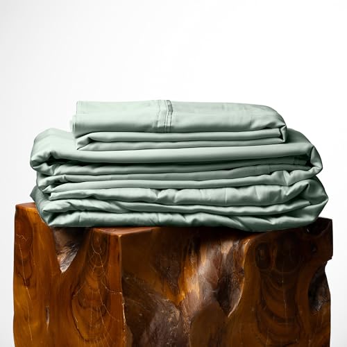 Image of Olive + Crate Tencel Lyocell Eucalyptus Queen Size Sheet Set - Cooling Tencel Sheets for Hot Sleepers with 18 Inch Deep Pocket Fit - Spring Sage 4-Piece Set