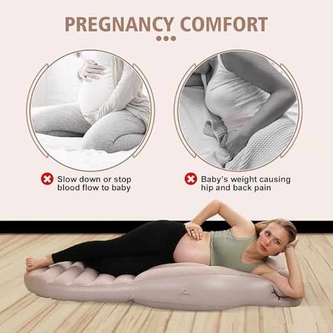 Pregnancy Blow Up Pillow, Belly Mattress for Pregnant Women with Electric Pump, Full Body Maternity Airbed with Hole for Stomach Sleeping, Back Pain & SPD Relief, Gray