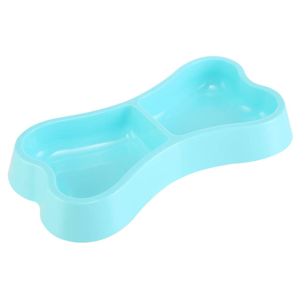 POPETPOP Bone Shape Pet Dog Double Bowls, Portable Puppy Water Food Feeder, Plastic Skid-Proof Pet Feeding Bowl for Cats and Dogs (Blue)