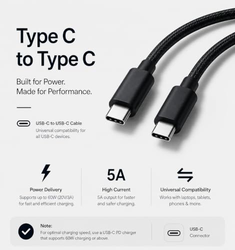 Image of 45W Type C to Type C Cable 1 Meter compatible with Samsung Galaxy S25 Ultra, S24 Ultra, S23 Series, A55, A35, Z Fold and Z Flip, USB-C (Black)