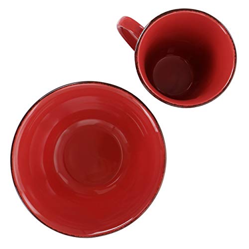 Elama Embossed Scalloped Round Stoneware Dinnerware Dish Set, 16 Piece, Red With Brown Accents #TOP7