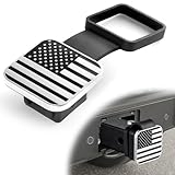 UYYE 2 Inch Rubber Trailer Hitch Cover, American Flag Rubber Hitch Tube Cover Plug Cap, Car Exterior Accessories Fits for Most Vehicles Hitch Receivers, Hitch Cover Tube Plug Cap (Silver-Black)